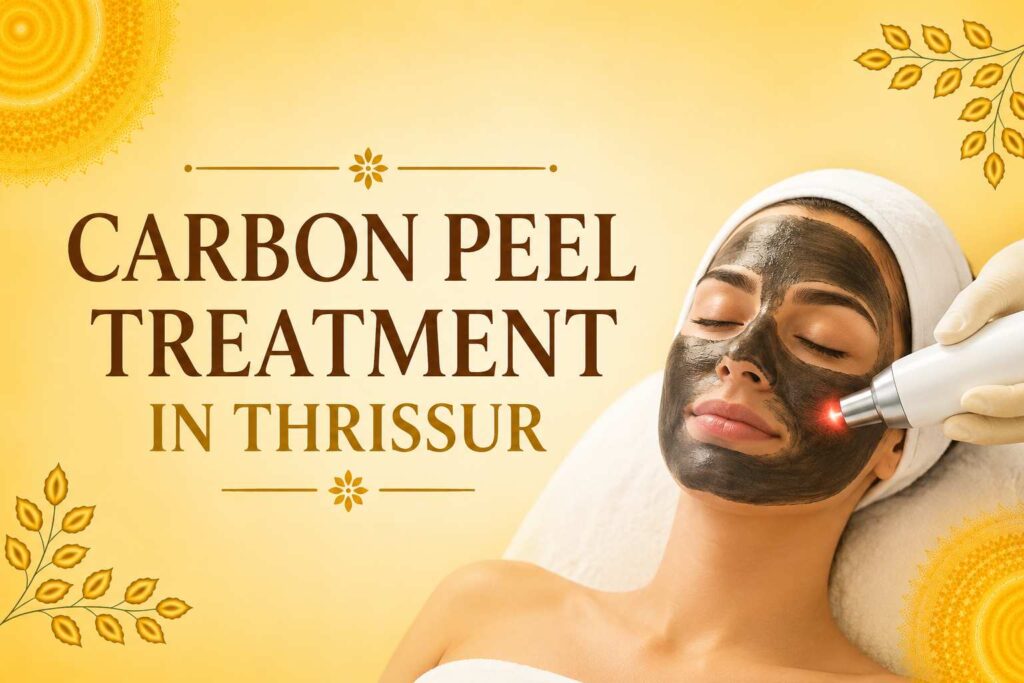 Carbon Peel Treatment in Thrissur: Woman undergoing carbon peel treatment with laser facial therapy for clearer, smoother, and brighter skin.