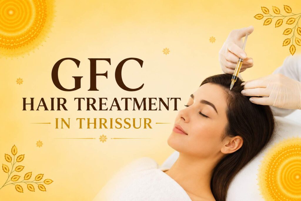 Woman receiving GFC Hair Treatment in Thrissur through growth factor injections to support natural hair restoration and reduce hair loss.